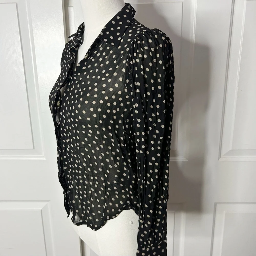 Ganni Black and Cream Polka Dot Shirt (size 34/XS) - Picture 3 of 7